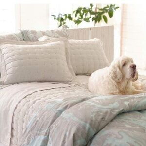 NWT Annie Selke Brussels quilted pair standard pillow shams herringbone natural